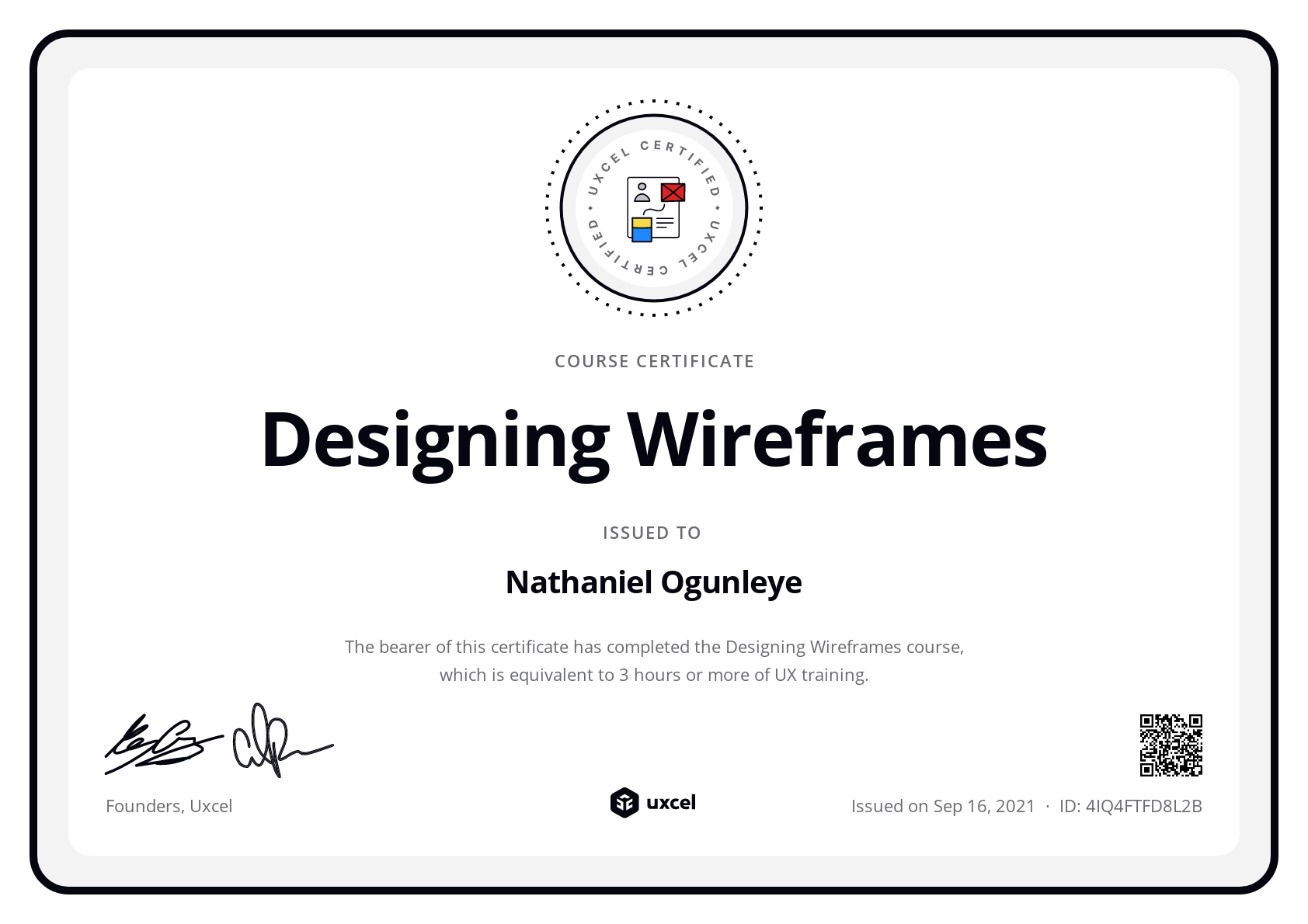 Nathaniel Ogunleye's certificate